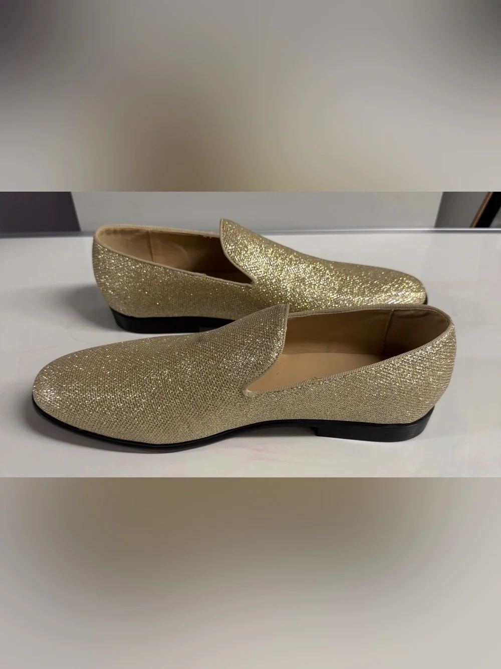 Sparkle Gold Sequins Men’s Slip-On Loafers